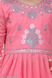 Pink Georgette Tomato Lahera set for girls, embroidered net, three-quarter sleeves, 5-6 years