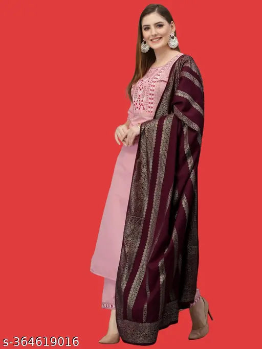 Aishani Pretty Women's Cotton Kurta Sets with Dupatta and Bottomwear, printed, three-quarter sleeves, size S to XXXL, origin India
