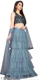 Embellished khichadi net lehenga set with semi-stitched choli and dupatta, Indian Bollywood style