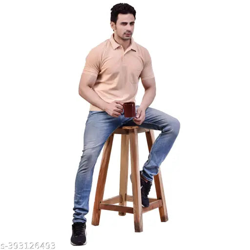 Peach, black, and grey plus size polo half-sleeve t-shirts in Matty fabric, available in regular fit with collar and pocket. Comfortable, airy, and suitable for various occasions. Made in India