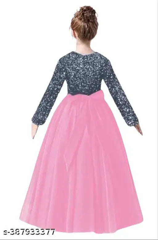 New Indian net gown with long sleeves, trending solid-colored dress for girls aged 5-16 years