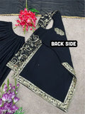 Georgette Sharara Palazzo with heavy embroidery, new designer party wear for free size, solid-color three-quarter sleeve
