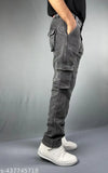 Blast Black baggy cargo jeans for men - Solid denim, six pockets, durable 13.5 oz knit fabric, ideal for everyday wear or rugged activities. Sizes: 28, 30, 32, 34, 36 (waist 28-39 in, hip 31-39 in) Made in India