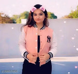 Peach wool kids' full sleeve NY jacket with solid design, ideal for girls aged 8-16 years, India origin