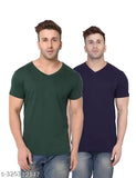 Green cotton Swiftly men's solid V-neck t-shirts pack of 2 (S-XXL), Indian-made short sleeves fashion basics on display