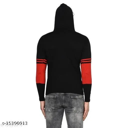 Colorblocked cotton blend men's long-sleeve hoodie, size S (38in chest, 26in length), Indian origin