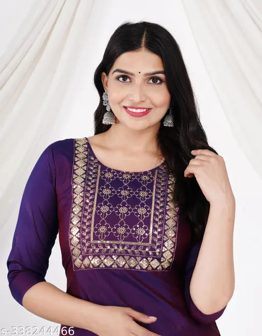 Banarasi Silk A-line embroidered retro kurti for women in three-quarter sleeves, India origin