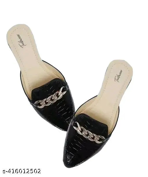 Synthetic leather embellished ballerina slippers for women, ankle loop design in sizes IND-4 to IND-9. Made in India