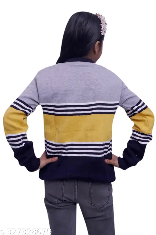 Litton yellow woolen sweater, long-sleeve colorblocked design for kids (ages 2-12), India origin