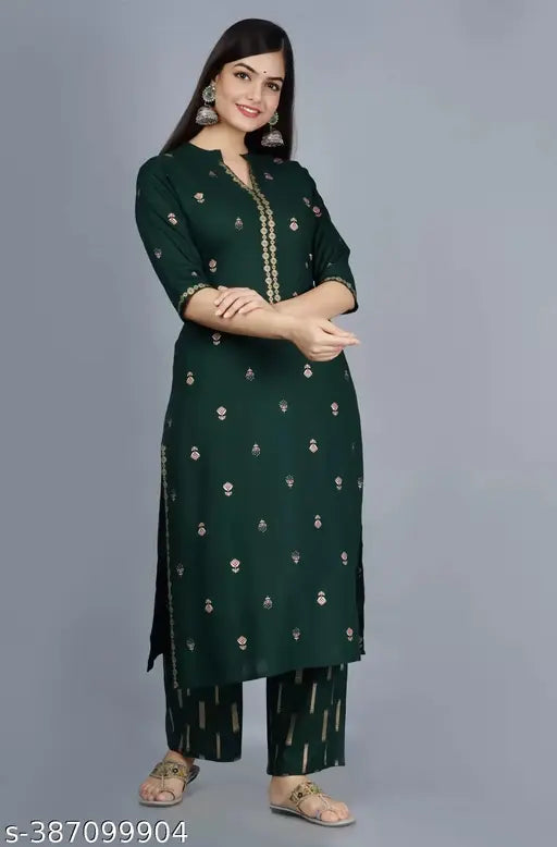 Rayon printed fabric Palazzo set, Indian Kurta with three-quarter sleeves, vibrant Kruti design for women and girls in various sizes