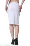 Solid white polyester pencil skirt for women, perfect for various body types and occasions. Made in India