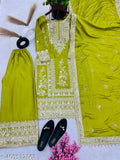 Green chiffon embroidered kameez with matching dupatta