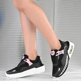 Black mesh casual sneakers for girls, lace-up design with rubber sole and firm heel counter