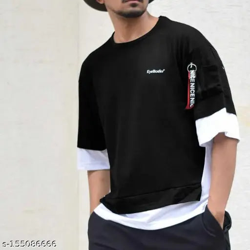Cotton blend men's t-shirt, printed pattern, short sleeves, XS (17in x 26in), India-made for durability and comfort