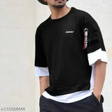 Cotton blend men's t-shirt, printed pattern, short sleeves, XS (17in x 26in), India-made for durability and comfort