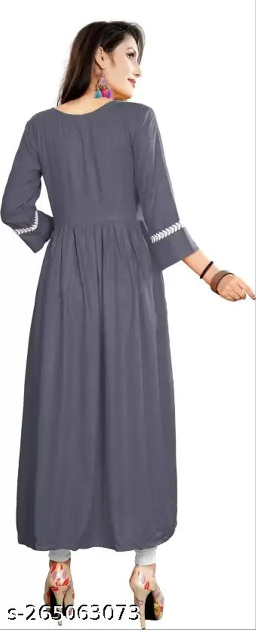 Rayon embroidered kurta for women, KUNJAL brand, three-quarter sleeve length