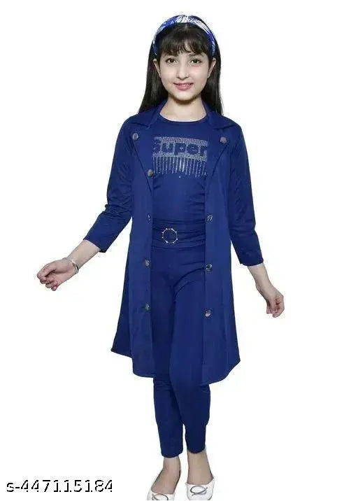 Cotton blend, embellished top and solid cotton bottom set for 8-16 years girls fashion, trendy clothing three pieces with jacket, India origin