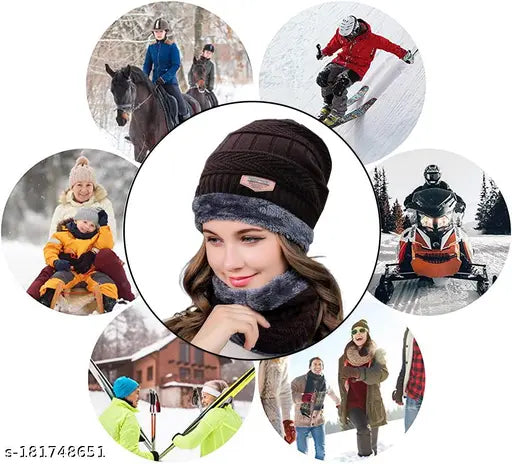 Woolen Indian Winter Cap Set (2 Piece) - Skin-friendly knit beanie & scarf, perfect for outdoor activities & cold weather