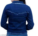 Embellished long-sleeve solid denim jacket for women, Indian origin