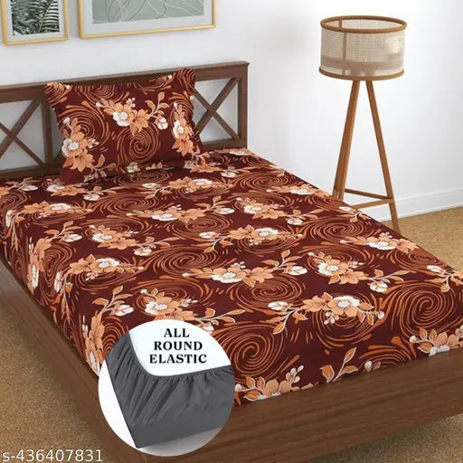 Maroon premium cotton elastic fitted single bedsheet with zipper pillow cover, soft and luxury trendy design (72 x 48 x 9)