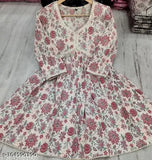 Multicolor tribal printed viscose rayon V-neck pleated kurti with three-quarter sleeves for women