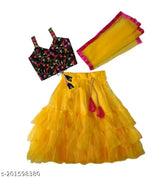 Taffeta silk and net lehenga choli set for 6-8 year old girls, embroidered gota work, India origin