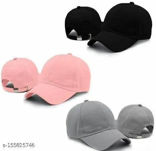 Trendy cotton baseball caps in solid colors for kids and adults, pack of 3 from India