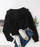 Premium women's fleece hooded sweatshirt, long sleeves, solid color, cropped design, soft & warm, casual yet trendy, made in India