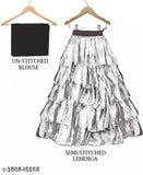 Satin and net ruffle lehenga choli for kids, festive attire with embellished detailing. Indian girls' fashion accessory