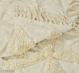 Off-white cotton geometric triangle square throw tassels, 60x50 inches for sofa handmade in India