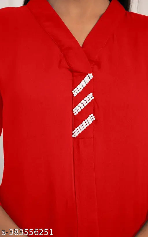 V-neck handwork top, georgette material, solid pattern, three-quarter sleeves, Indian origin