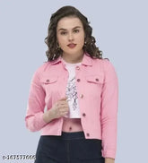Denim three-quarter sleeve solid color jacket for women, stylish and fashionable