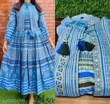 Stylish plus size aqua blue cotton anarkali kurta with jacket, printed long kurtas on display rack