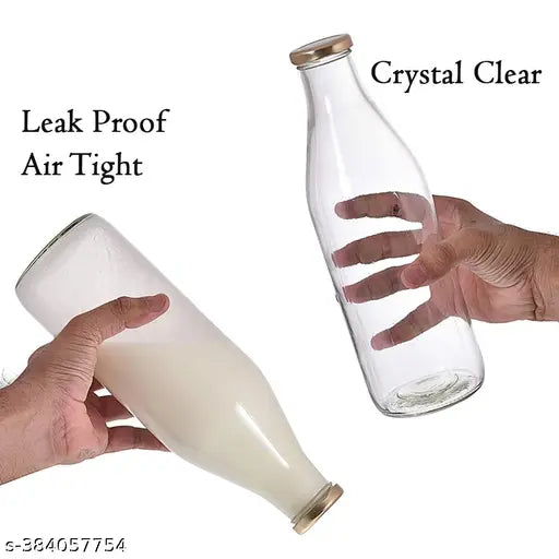 Clear glass multipurpose bottles (pack of 2), BIS/ISI certified, leak-proof, 1000ml each for various uses