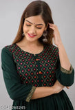 Green viscose rayon three-quarter sleeve embroidered kurti, M-XXXL, Indian fashion
