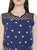 Sleeveless printed net poly crepe jumpsuit (M), vibrant design on fashion-forward Indian apparel