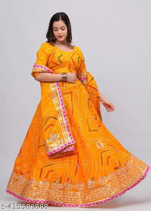 Rajasthani women's Kota Doria lehenga with heavy Aari work - Solid color, semi-stitched, lightweight, traditional Indian attire, handcrafted Bandhani prints