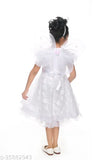 White net girls dress, self-designed ready-made birthday outfit for 3-4 years (size 12in x 23in), Indian kids wear with angel design