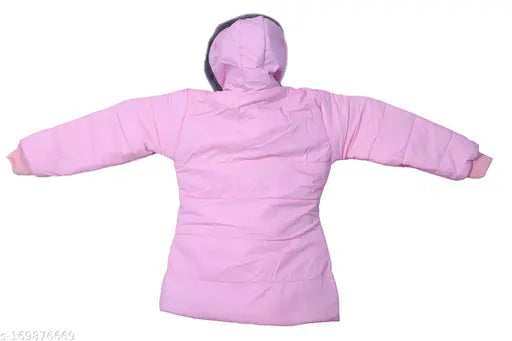 Stylish fur nylon winter jacket for baby girls, solid pattern, 18-24 Months or 2-3 Years size, India origin
