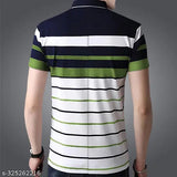 Cotton blend, horizontal stripes polo t-shirt for men, regular fit, short sleeves