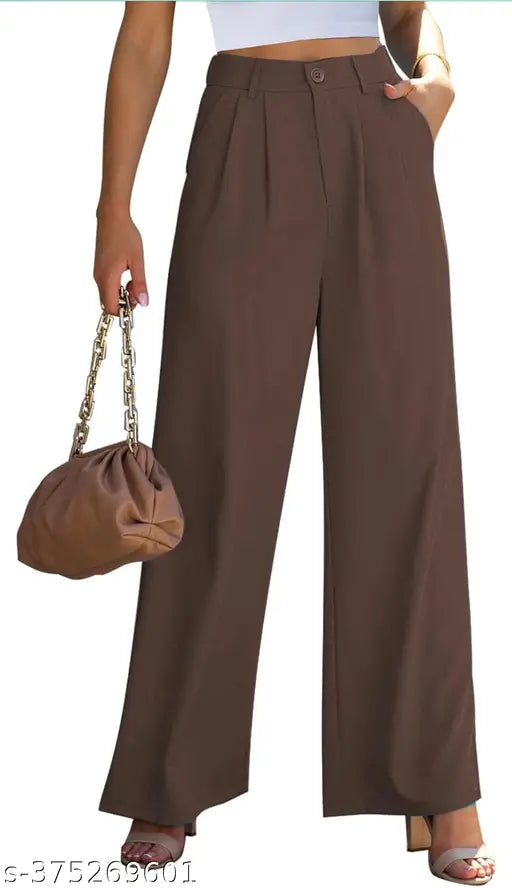 Brown scuba women's comfy formal trouser, solid pattern, various sizes available from 26-34 inches