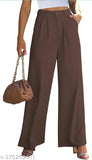 Brown scuba women's comfy formal trouser, solid pattern, various sizes available from 26-34 inches