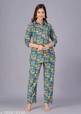Cotton coord set, three-quarter sleeves nightsuit for women, comfortable sleepwear in various sizes (M, L, XL, XXL)