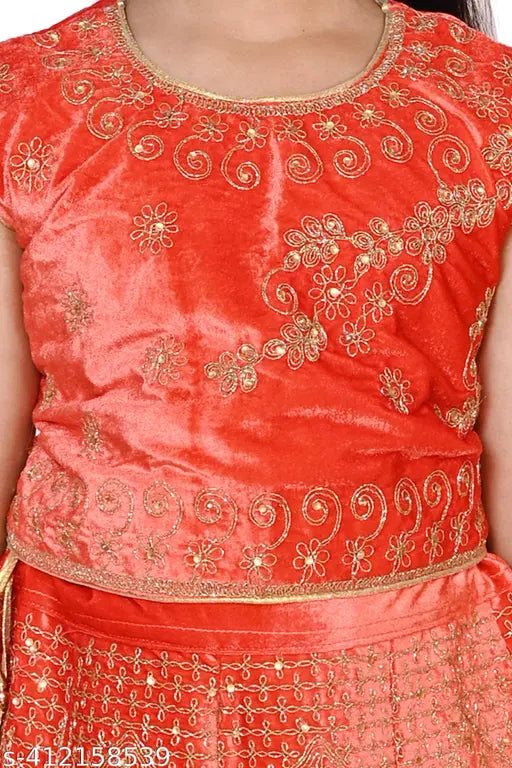 Kids velvet lahanga with golden glitter & stone handwork, sleeveless, aari work lehenga, embroidered dupatta, net material for 8-12 years old