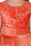 Kids velvet lahanga with golden glitter & stone handwork, sleeveless, aari work lehenga, embroidered dupatta, net material for 8-12 years old