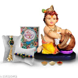 Mariners Creation Lumba Krishna Rakhi Set, poly resin figurine with rakhi card and combo gifts, ideal for Brother-Sister Raksha Bandhan, made in India (10cm x 17cm x 15cm)