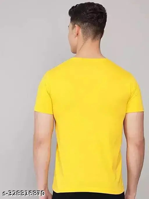 Yellow polyester men's t-shirt in short sleeves, round neck, solid design, great for casual wear