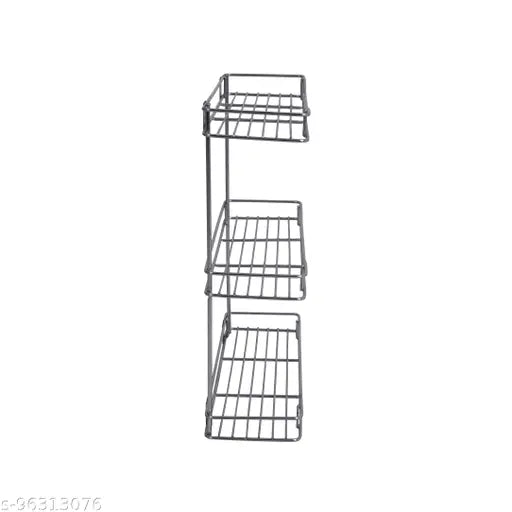 Stainless steel 3-tier jar rack organizer for kitchen and home, size 15x6x18, neatly stores spices and bathroom items