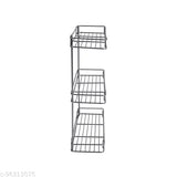 Stainless steel 3-tier jar rack organizer for kitchen and home, size 15x6x18, neatly stores spices and bathroom items