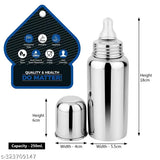 Stainless steel baby bottle with blue cover, easy-to-hold design, high-grade silicone nipple, 250ml capacity, leakproof, suitable for newborns and infants